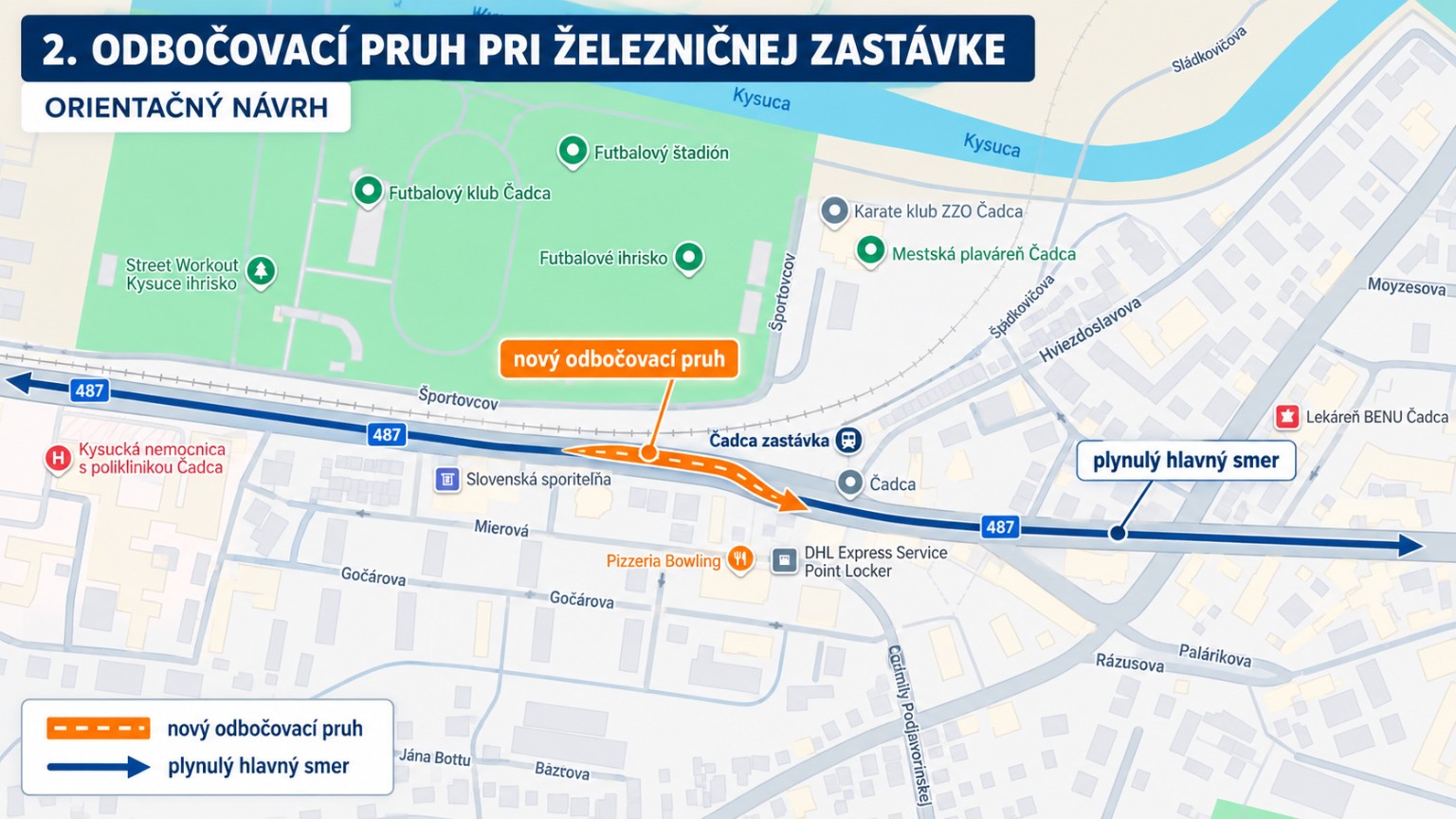 Orientačný návrh odbočovacieho pruhu pri železničnej zastávke variant 2