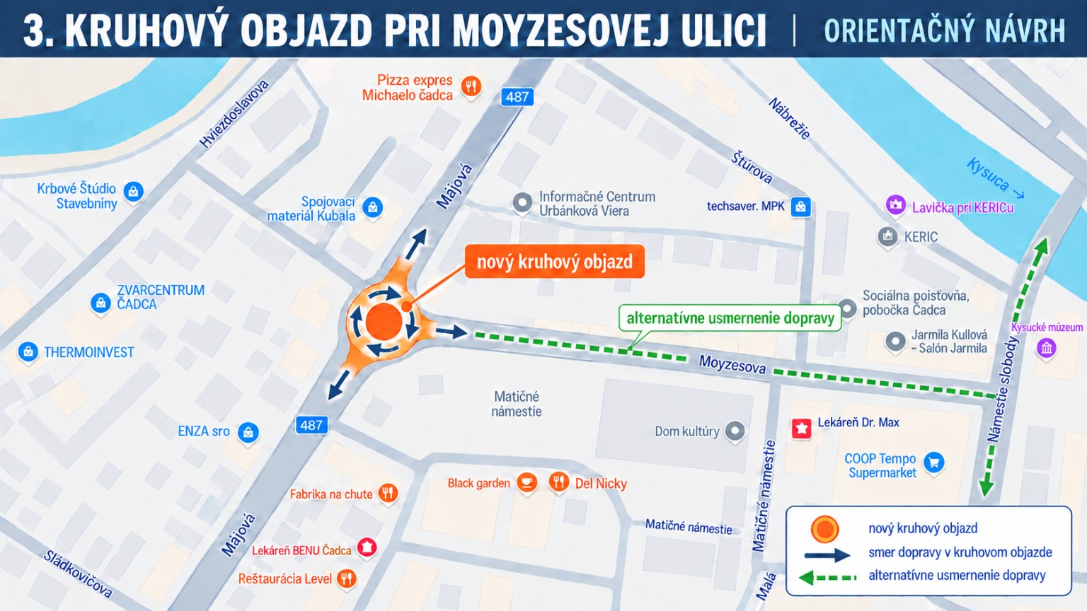 Orientačný návrh kruhového objazdu pri Moyzesovej ulici a alternatívneho usmernenia dopravy